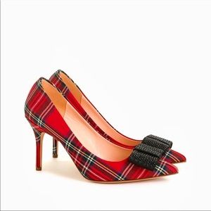 J. Crew Tartan Plaid Jeweled Bow Elsie Pumps
